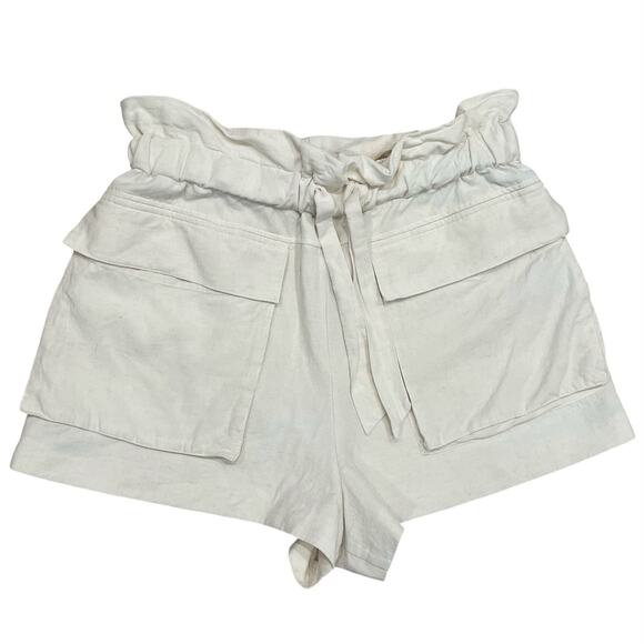 ZARA Linen Blend Cream Ruffle Shorts, Womens M, Lagenlook Coastal Boho Preppy - Picture 1 of 7